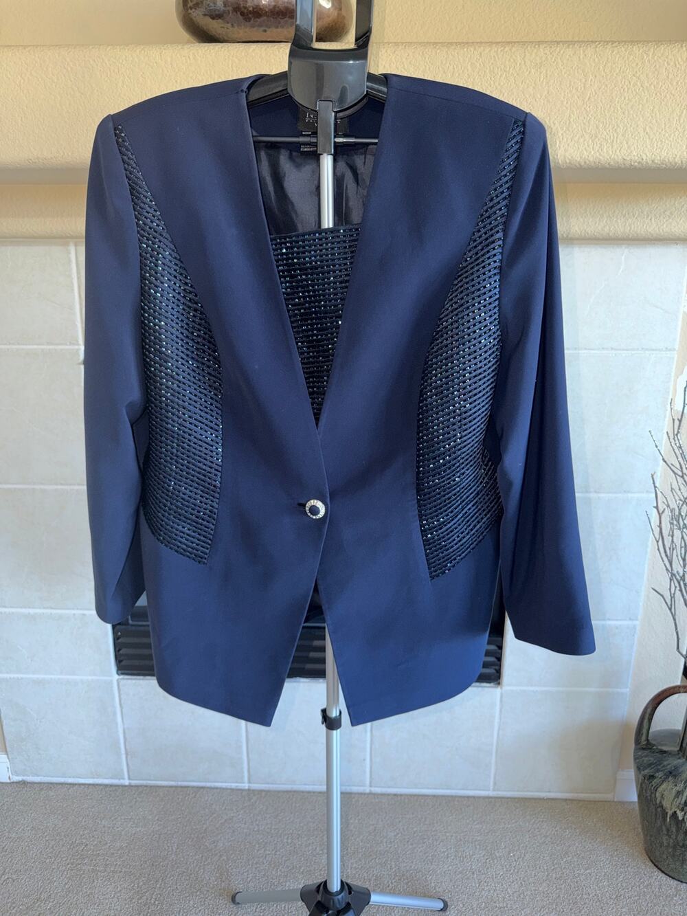 Natasia New York Navy Convertible Beaded Evening Blazer Jacket Size 18 Formal